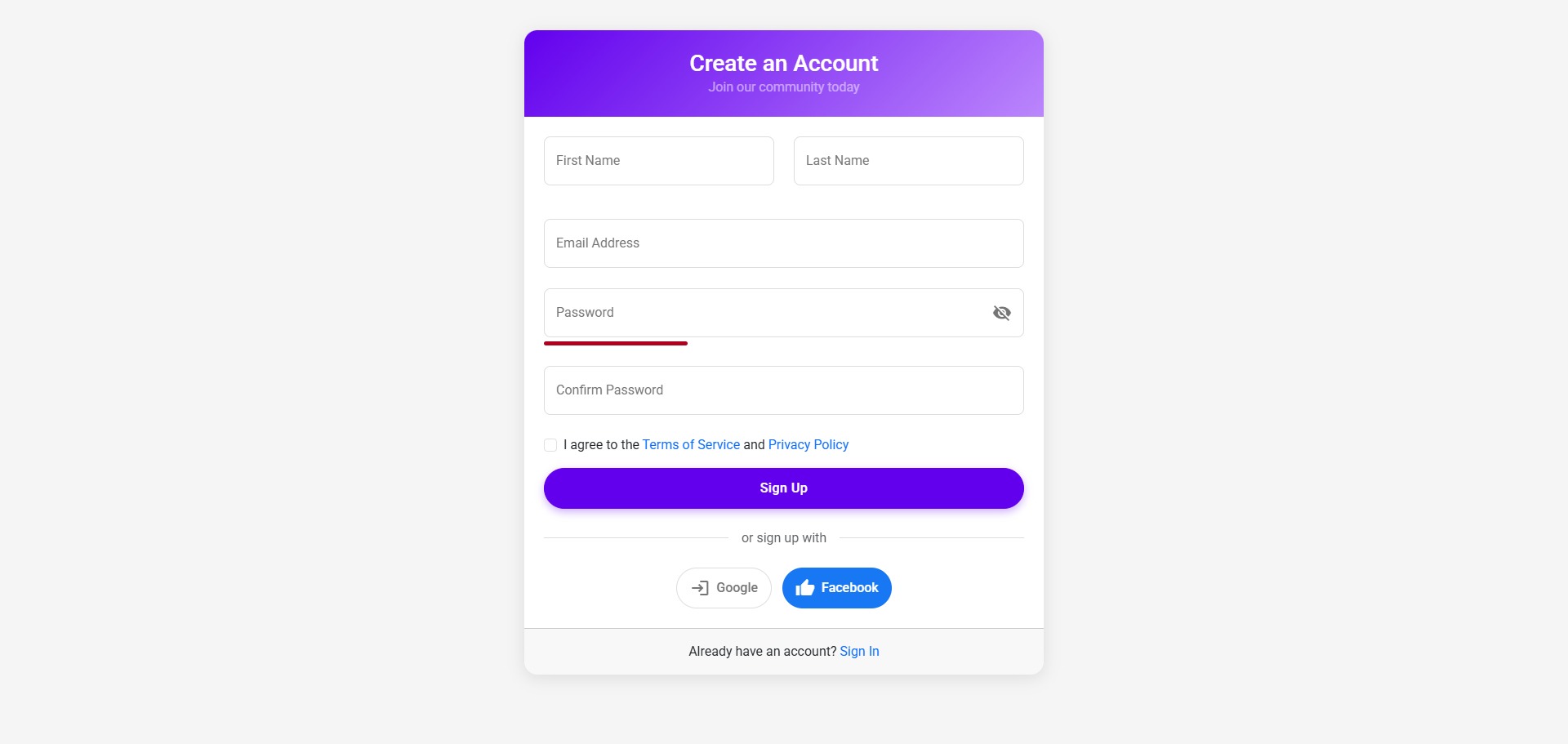 Registration Form Preview